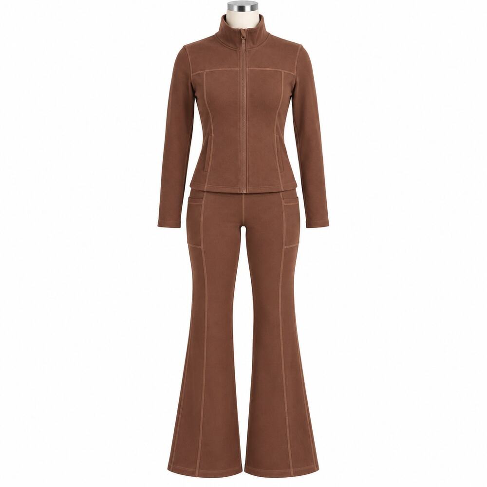 Needya Brown Flare Pants Jacket Set Women's Small S Y2K Matching Two Piece